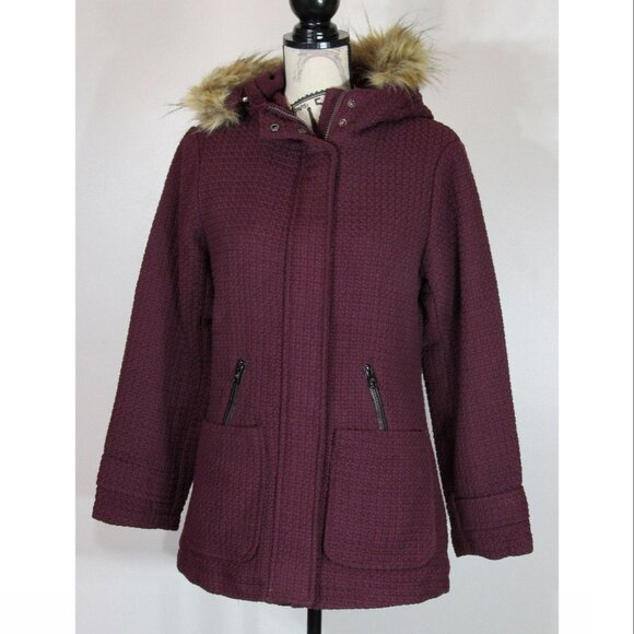 Steve Madden Wool Look, Basket Weave Hooded Winter Jacket, 14-16 Girls - Picture 2 of 8